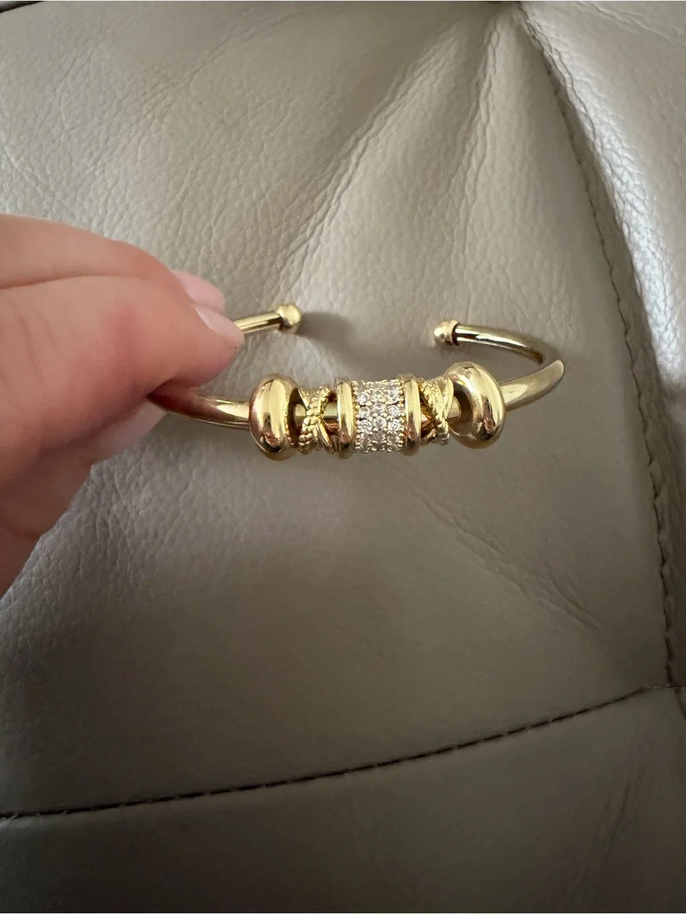 Gold Plated Adjustable Charm Cuff Bracelet Minimalist Rhinestone Bangle